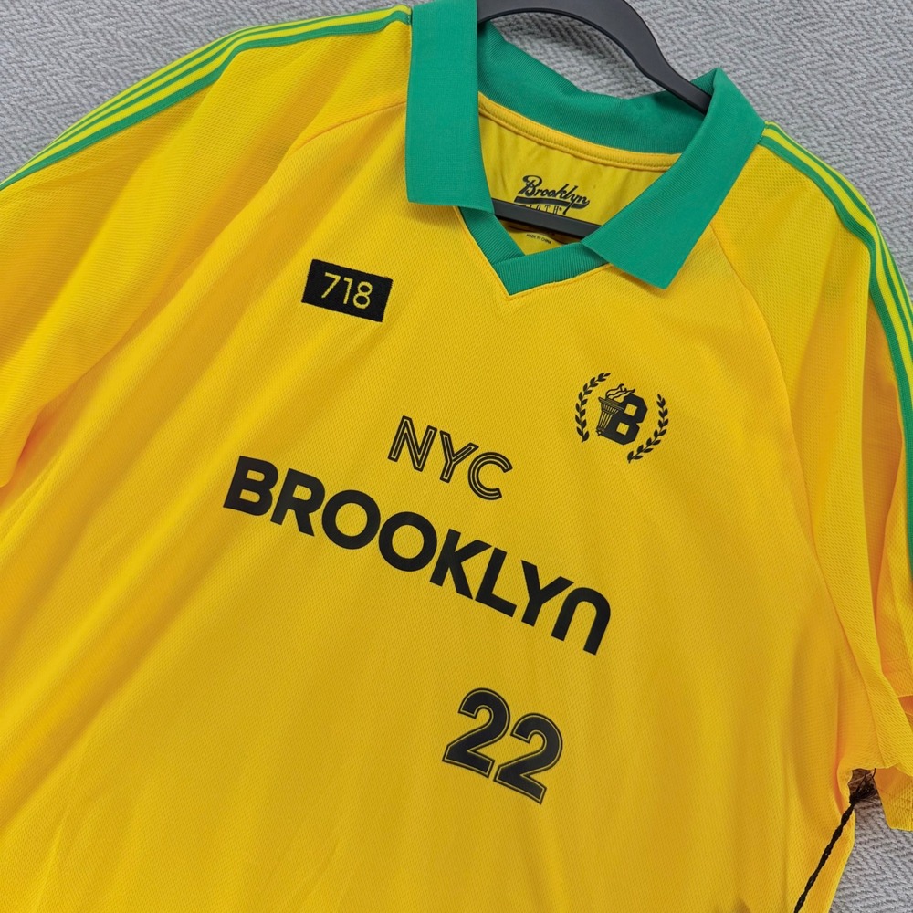 Brooklyn Cloth Soccer Jersey Large Yellow Polyester NYC Brooklyn 22 Sporty Top